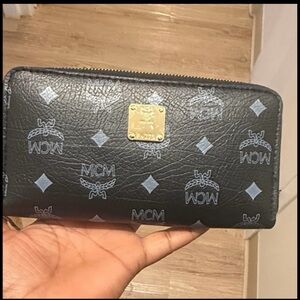 MCM Black Wallet with Blue Accents